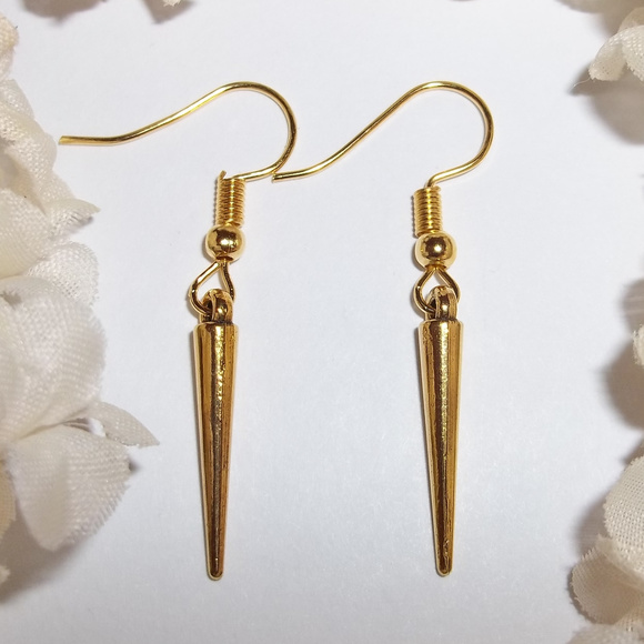 wvluckygirl Jewelry - Gold Unisex Spike Earring Set Pair Dangle Drop Fashion Jewelry Accessory 3756